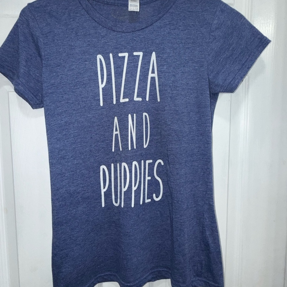 Anvil Navy Kids Tee with Pizza and Puppies Print